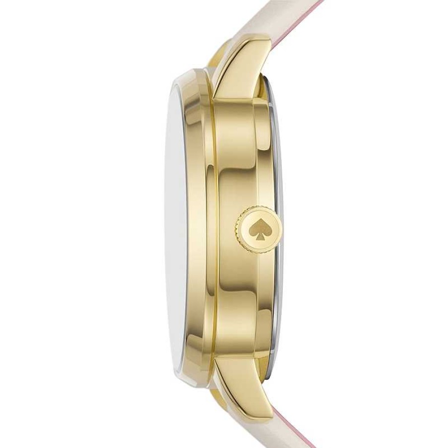 Kate Spade Ladies' Kate Spade Metro Gold-Tone Ip White Leather Strap Watch With Mother-Of-Pearl Dial (Model: Ksw1779) Watches