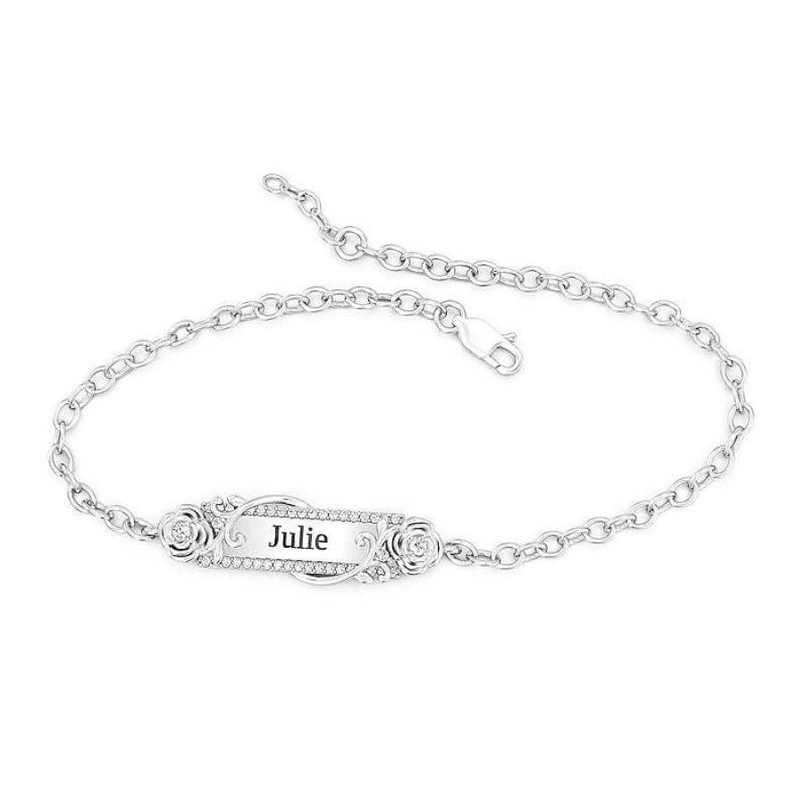 Zales Enchanted Disney Belle 1/5 Ct. T.W. Diamond Rose Bar Bracelet In White, Yellow, Or Rose Gold (1 Line) - 7.75" Bracelets