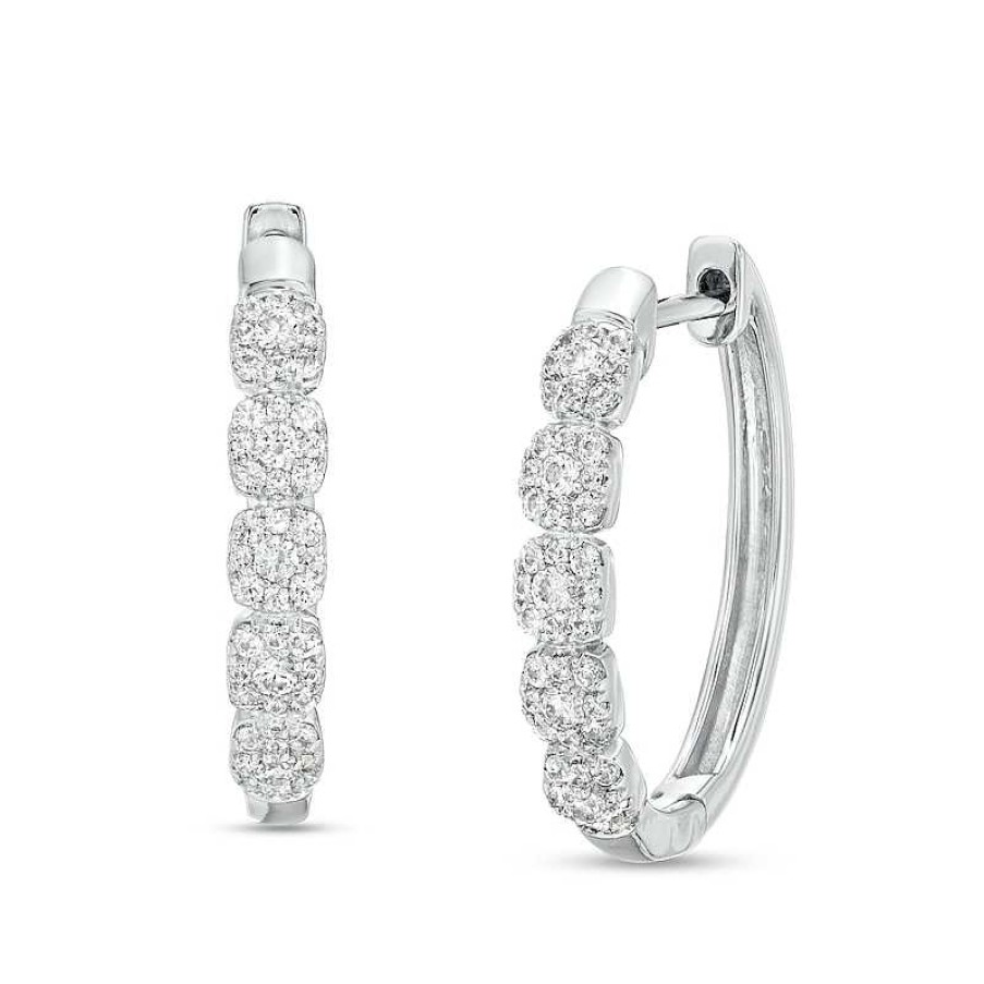 Zales 1/2 Ct. T.W. Cushion-Shaped Multi-Diamond Oval Hoop Earrings In 10K White Gold Earrings