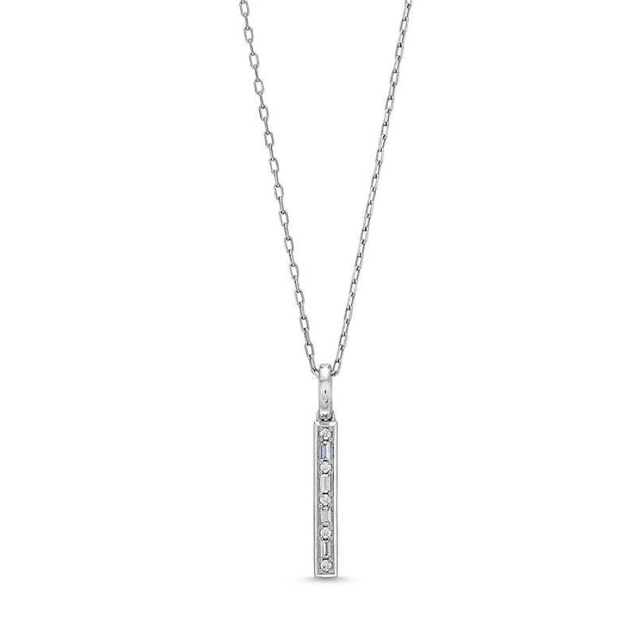 Zales 1/10 Ct. T.W. Baguette And Round Diamond Linear Bar Pendant In 10K White Gold Necklaces