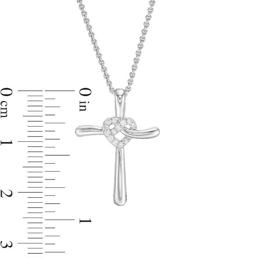 Zales 1/15 Ct. T.W. Diamond Cross With Heart Pendant In Sterling Silver Necklaces