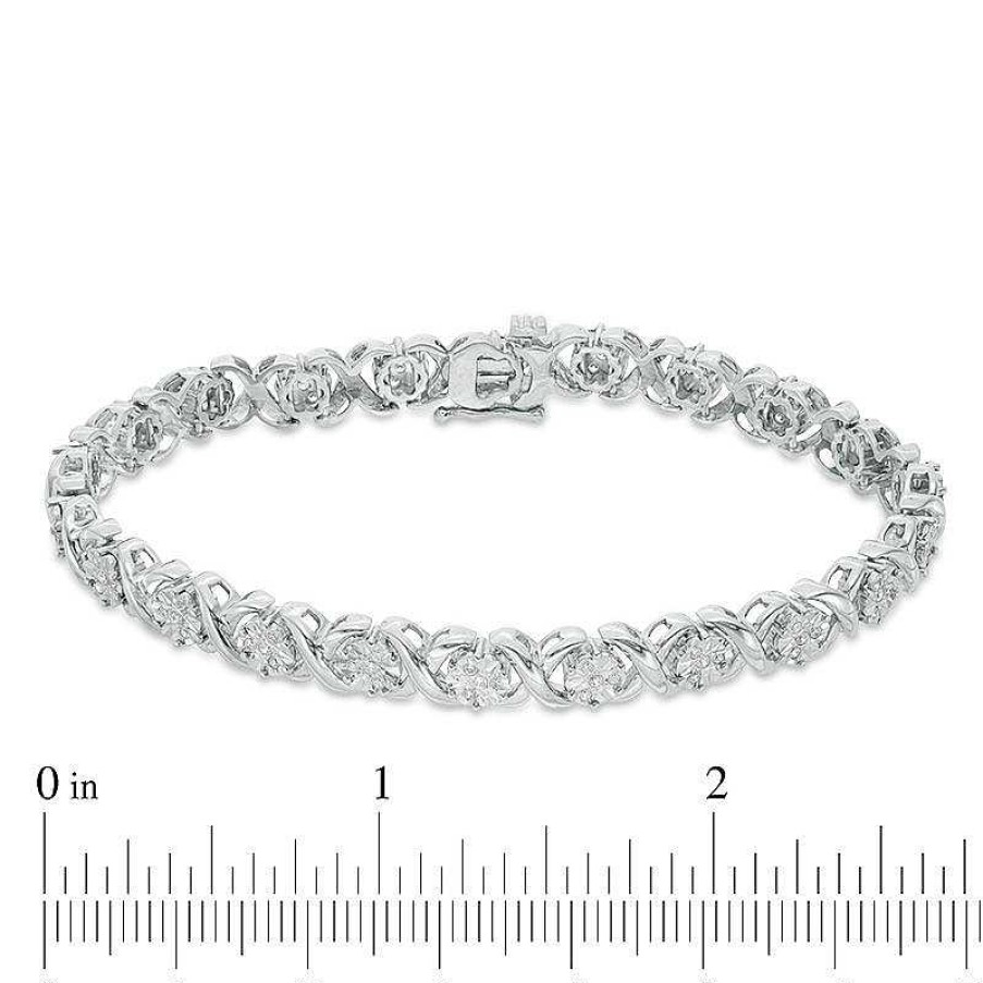 Zales 1/2 Ct. T.W. Multi-Diamond "Xo" Bracelet In Sterling Silver - 7.25" Bracelets