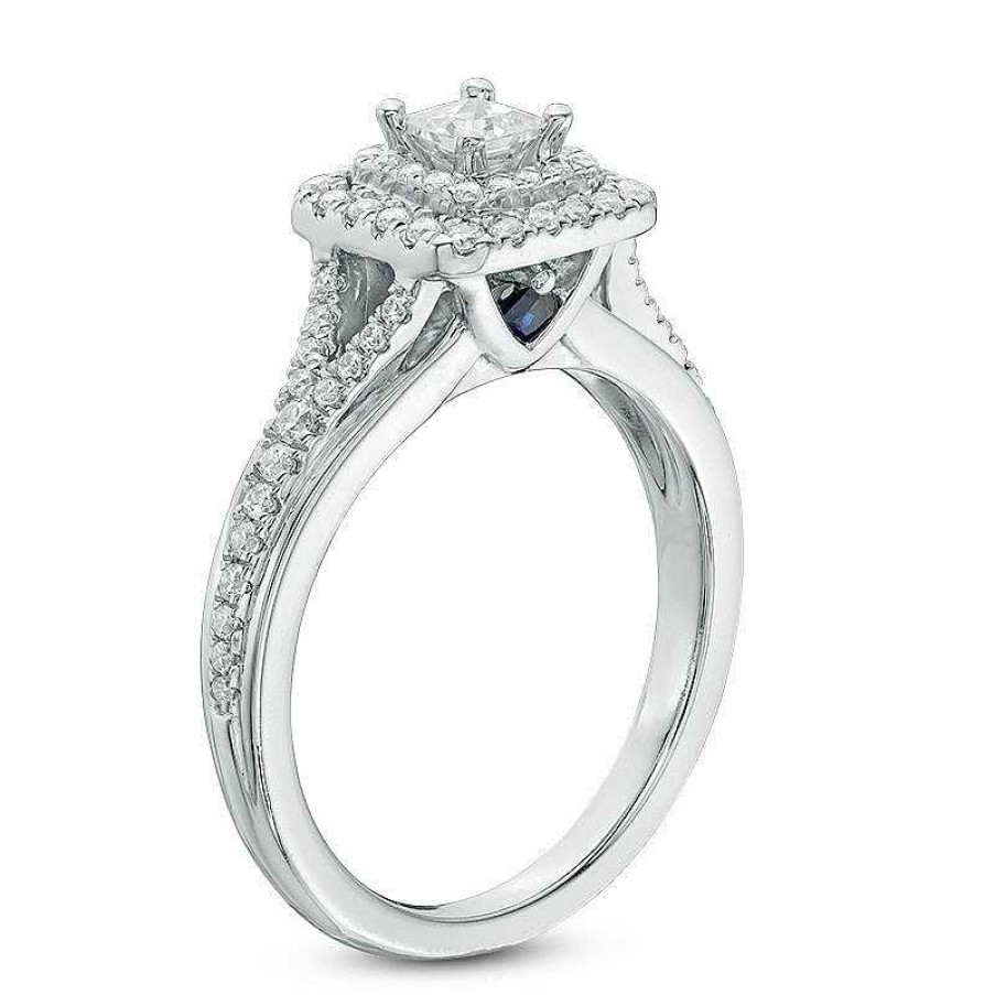 Zales Vera Wang Love Collection 5/8 Ct. T.W. Princess-Cut Diamond Double Frame Engagement Ring In 14K White Gold Rings