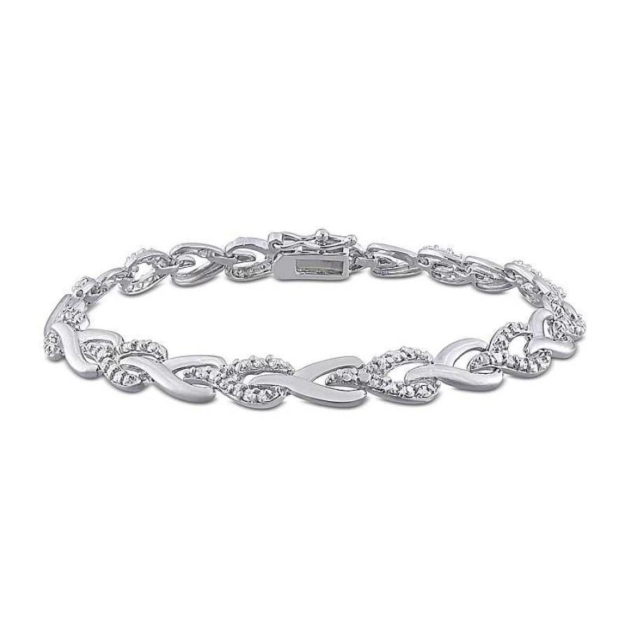 Zales 1 Ct. T.W. Diamond Braided Alternating Link Bracelet In Sterling Silver Bracelets