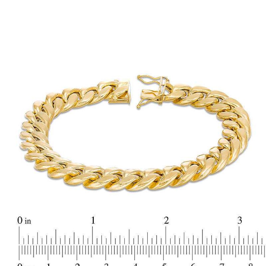 Zales Made In Italy Men'S 11.3Mm Cuban Curb Chain Bracelet In Hollow 10K Gold - 9" Bracelets