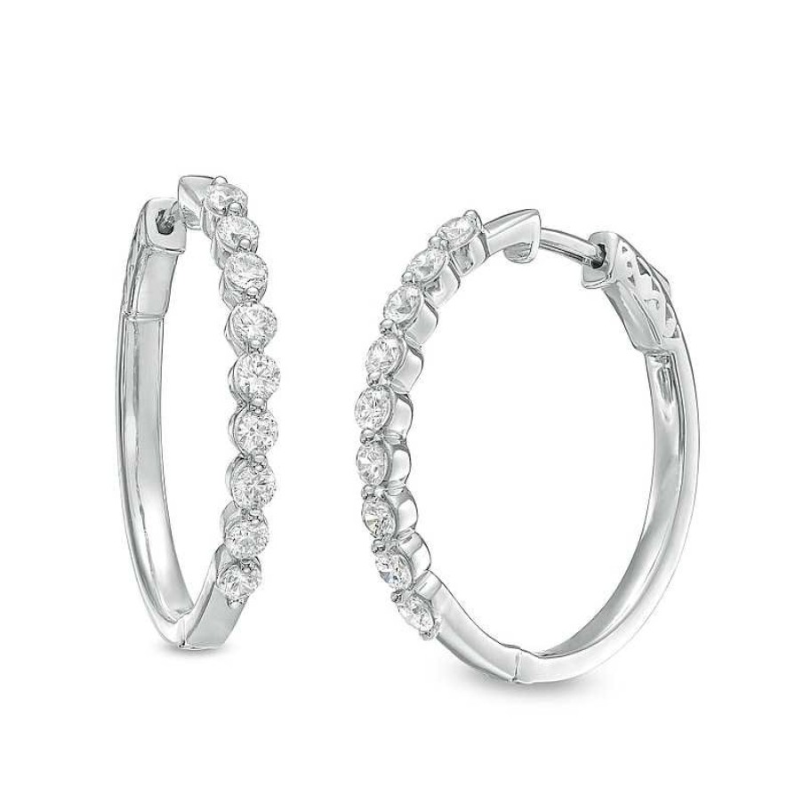 Zales 2 Ct. T.W. Certified Lab-Created Diamond Hoop Earrings In 14K White Gold (F/Si2) Earrings