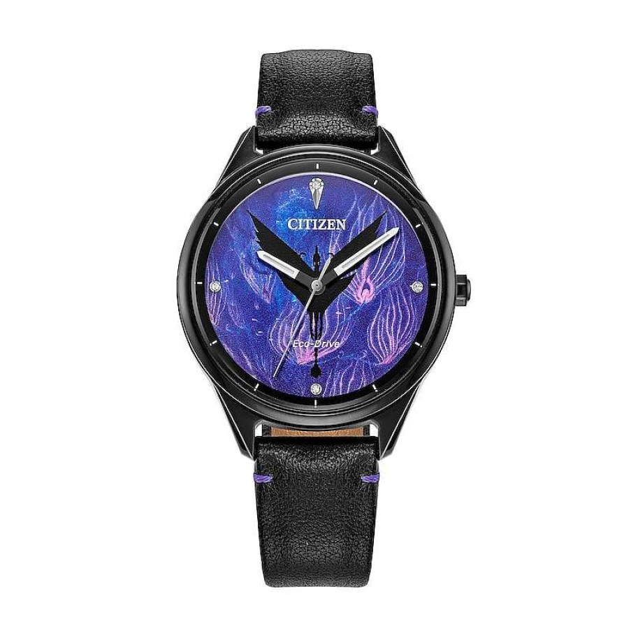 Citizen Ladies' Citizen Disney Avatar Eco-Drive® Black Ip Leather Strap Watch With Blue Dial (Model: Fe7105-09W) Watches