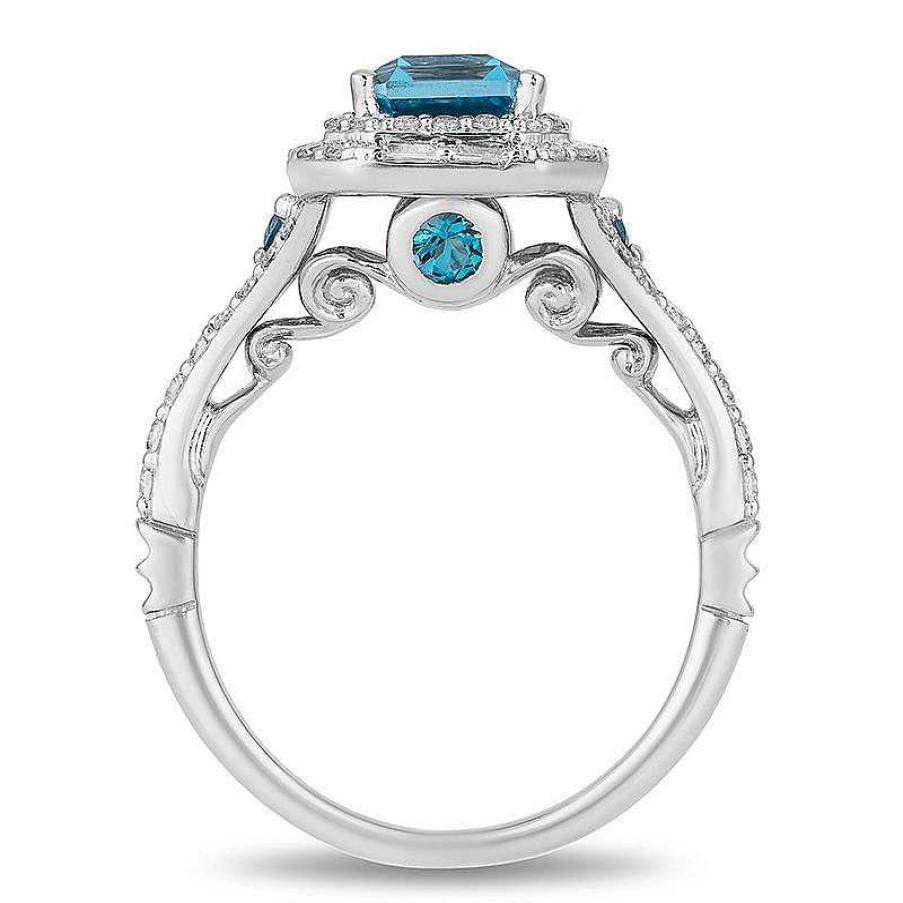 Zales Enchanted Disney Cinderella London Blue Topaz And 3/4 Ct. T.W. Diamond Double Frame Engagement Ring In 14K White Gold Rings