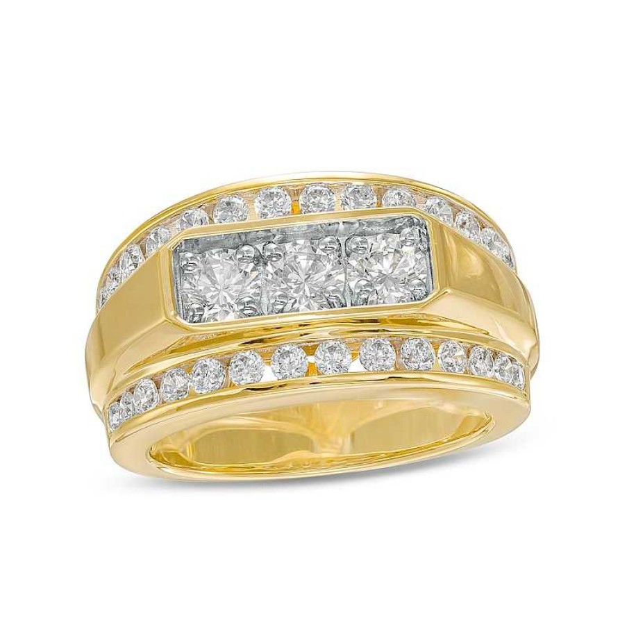 Zales Men'S 2 Ct. T.W. Certified Lab-Created Diamond Border Three Stone Ring In 14K Gold (F/Si2) Rings