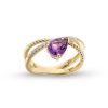 Zales Pear-Shaped Amethyst And 1/5 Ct. T.W. Diamond Orbit Ring In 10K Gold Rings