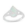 Zales Pear-Shaped Lab-Created Opal And White Lab-Created Sapphire Frame Split Shank Ring In Sterling Silver Rings