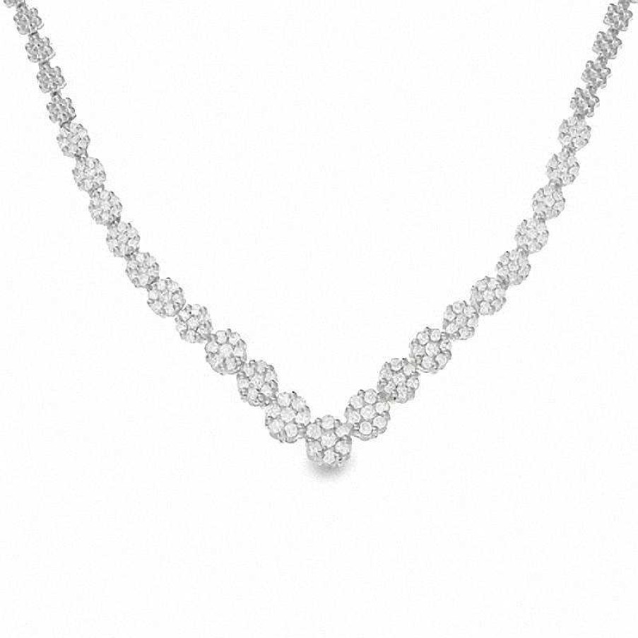 Zales 3 Ct. T.W. Multi-Diamond Chevron Flower Necklace In 14K White Gold Necklaces