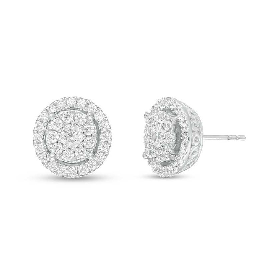 Zales 1 Ct. T.W. Multi-Diamond Frame Tiered Stud Earrings In 10K White Gold Earrings