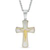 Zales Men'S Multi-Finish Crucifix Pendant In Stainless Steel And Yellow Ip - 24" Necklaces