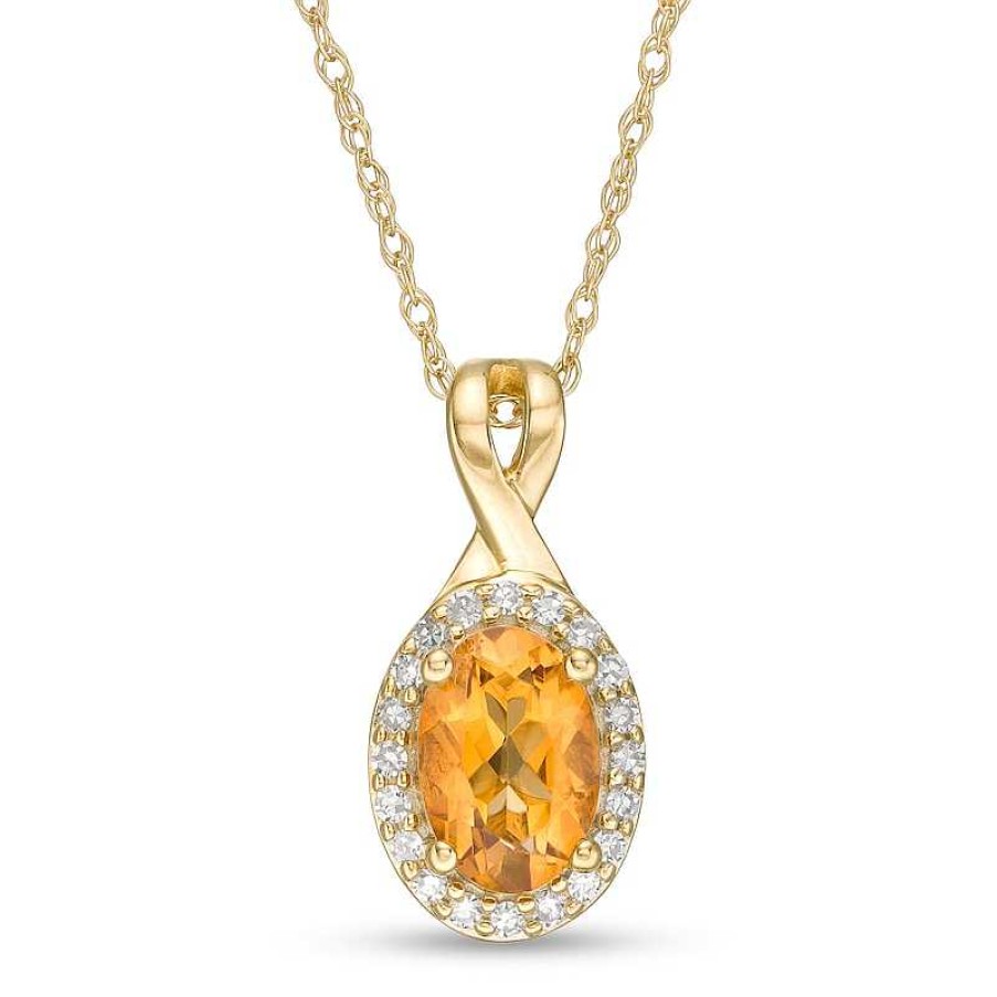 Zales Oval Citrine And 1/15 Ct. T.W. Diamond Frame Pendant In 10K Gold Necklaces