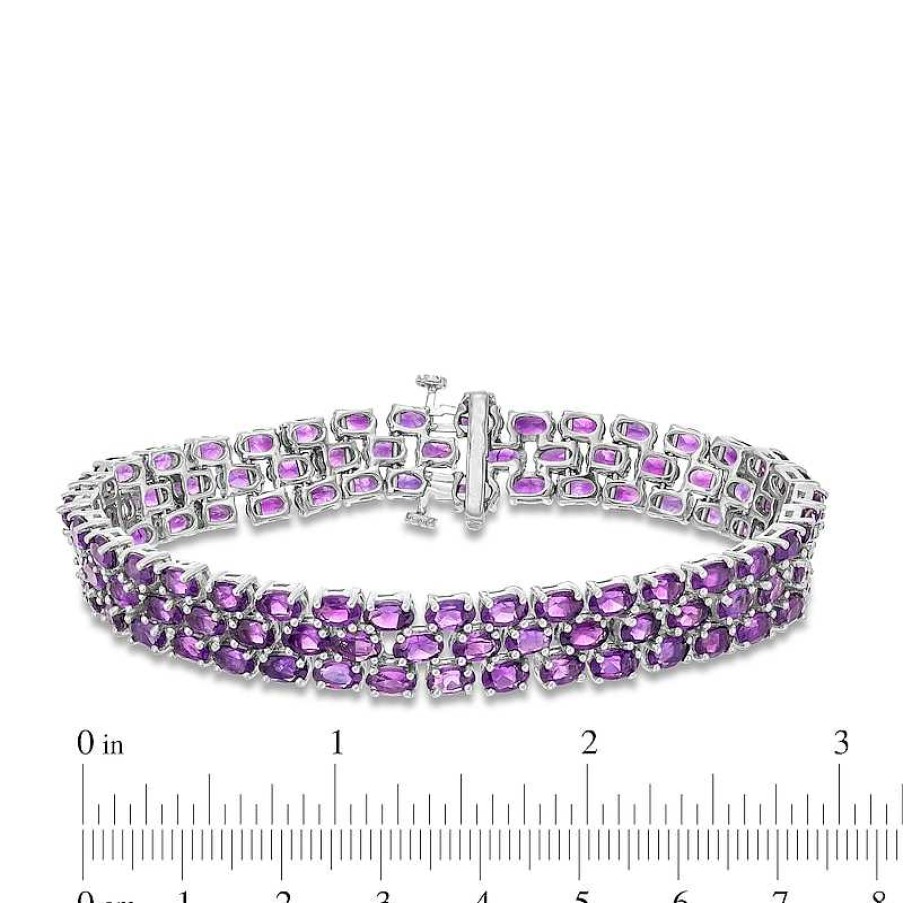 Zales Oval-Cut Amethyst Three Row Tennis Bracelet In Sterling Silver Bracelets