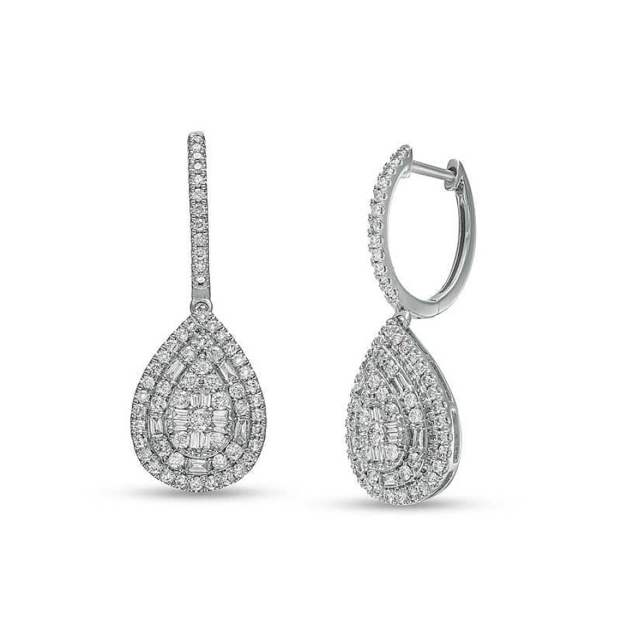 Zales 1 Ct. T.W. Pear-Shaped Multi-Diamond Double Frame Drop Earrings In 10K White Gold Earrings