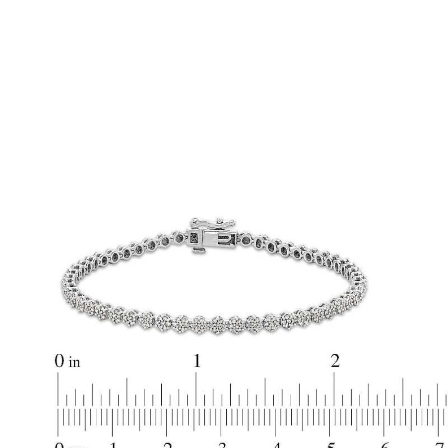 Zales 1 Ct. T.W. Diamond Flower Tennis Bracelet In 10K White Gold Bracelets