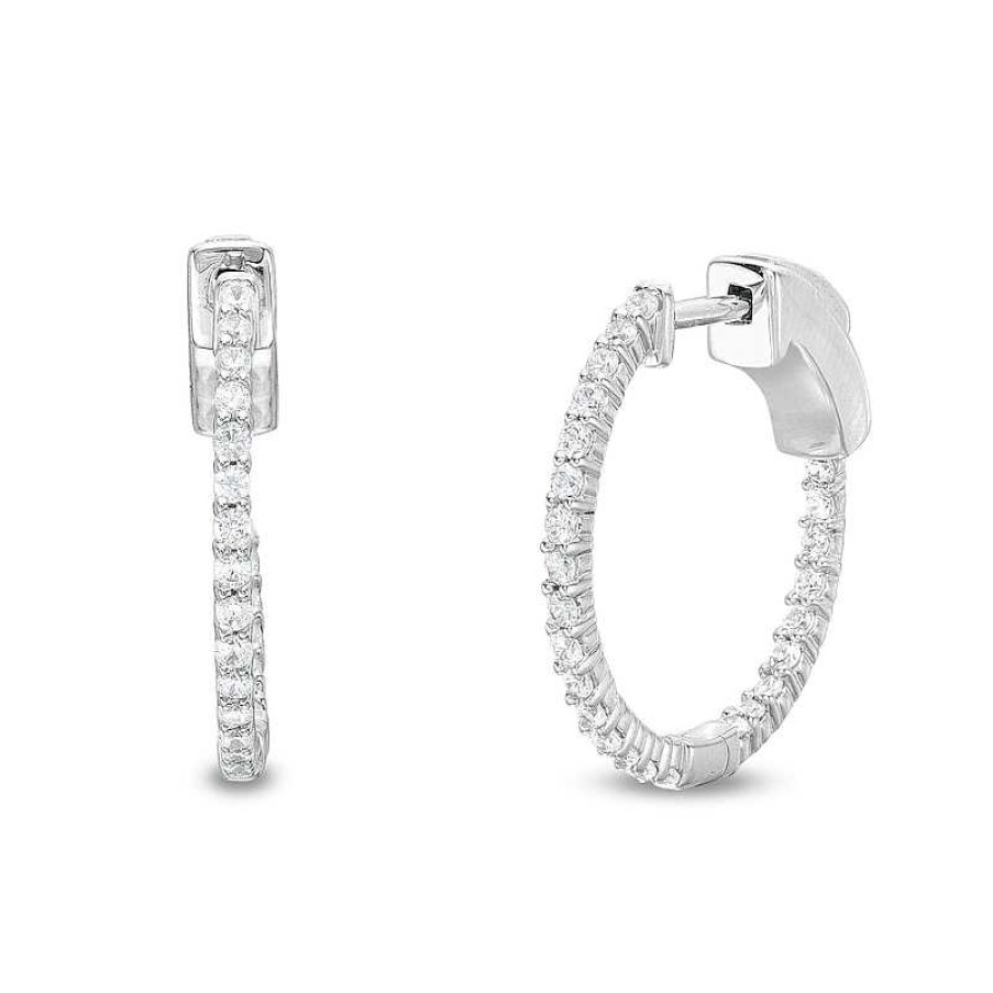 Zales 1 Ct. T.W. Diamond Inside-Out Hoop Earrings In 14K White Gold Earrings