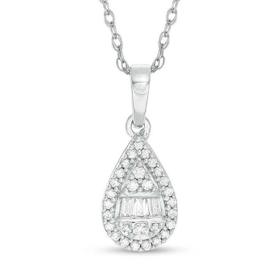 Zales 1/6 Ct. T.W. Pear-Shaped Multi-Diamond Frame Pendant In 10K White Gold Necklaces