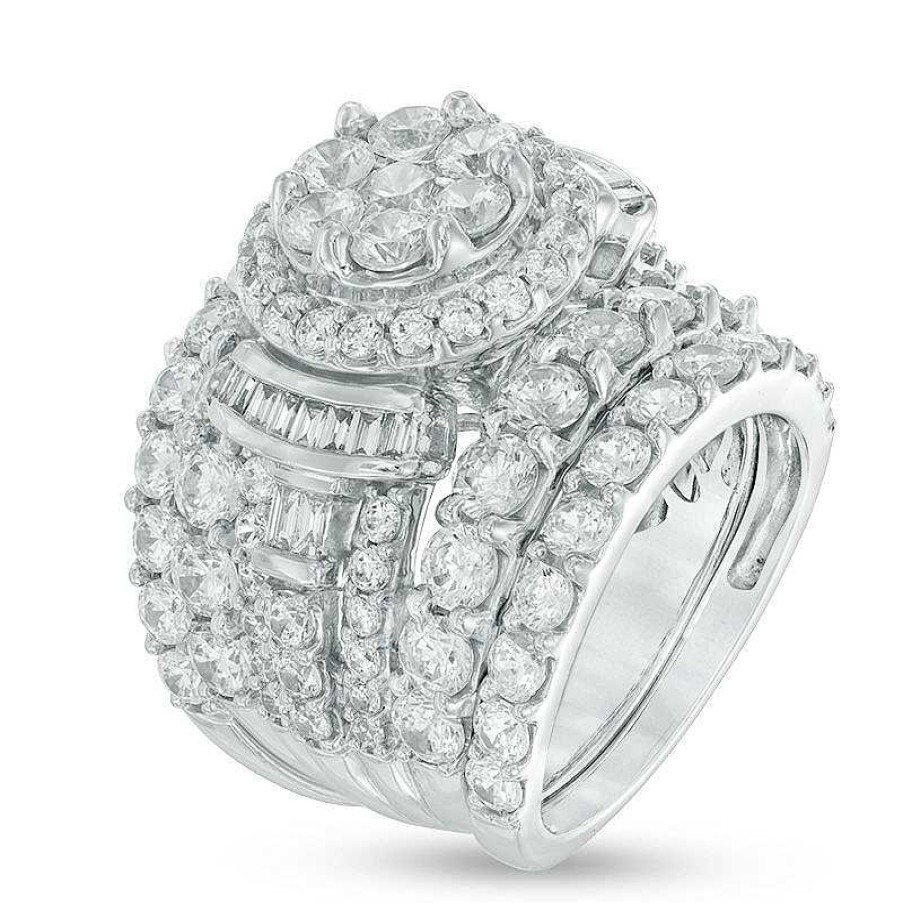 Zales 6 Ct. T.W. Multi-Diamond Frame Collared Three Piece Bridal Set In 14K White Gold Rings