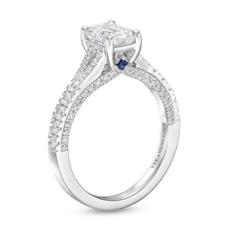 Zales Vera Wang Love Collection Certified Emerald-Cut Center Diamond 1-1/2 Ct. T.W. Engagement Ring In 14K White Gold (I/Si2) Rings