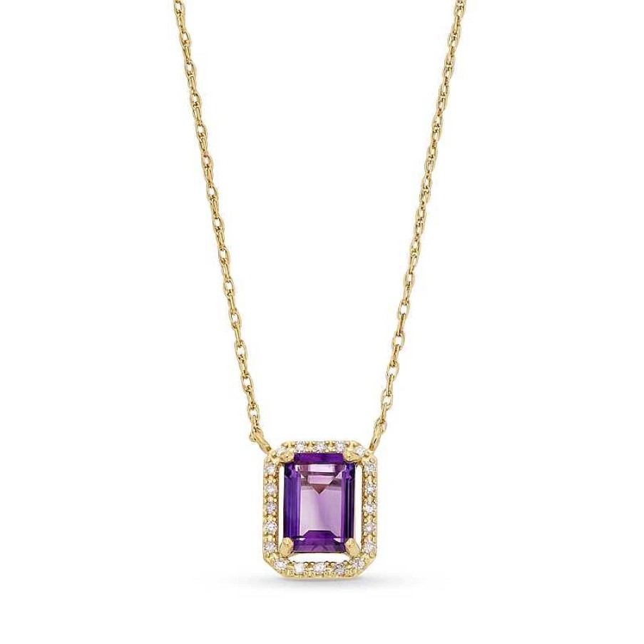 Zales Princess-Cut Amethyst And 1/10 Ct. T.W. Diamond Open Halo Pendant In 10K Gold Necklaces