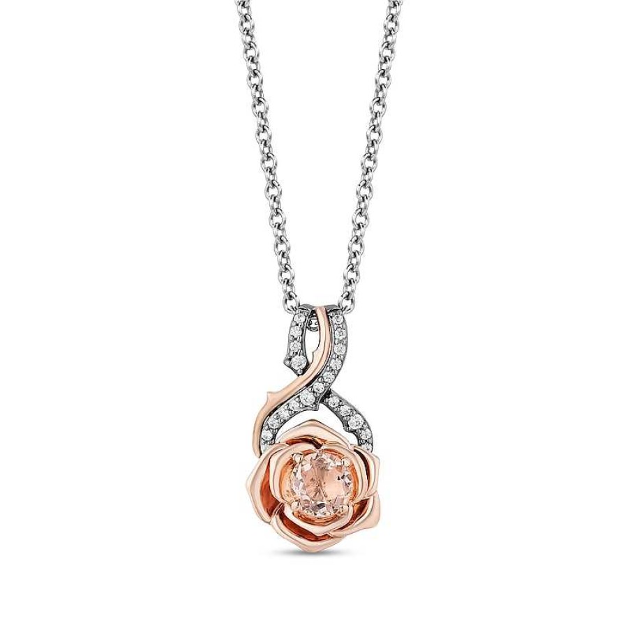 Zales Enchanted Disney Aurora Morganite And 1/10 Ct. T.W. Diamond Pendant In Black Sterling Silver And 10K Rose Gold Necklaces