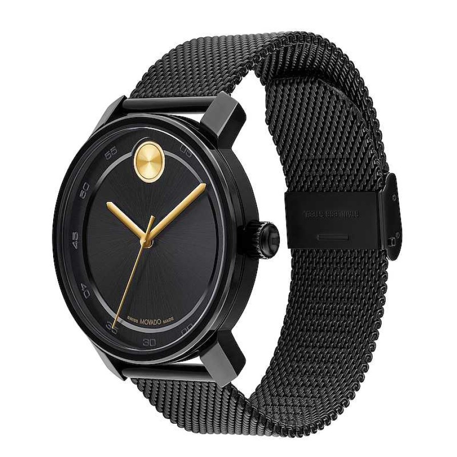 Movado Men'S Movado Bold® Access Black Mesh Strap Watch With Gold-Tone Accent Black Dial (Model: 3600960) Watches