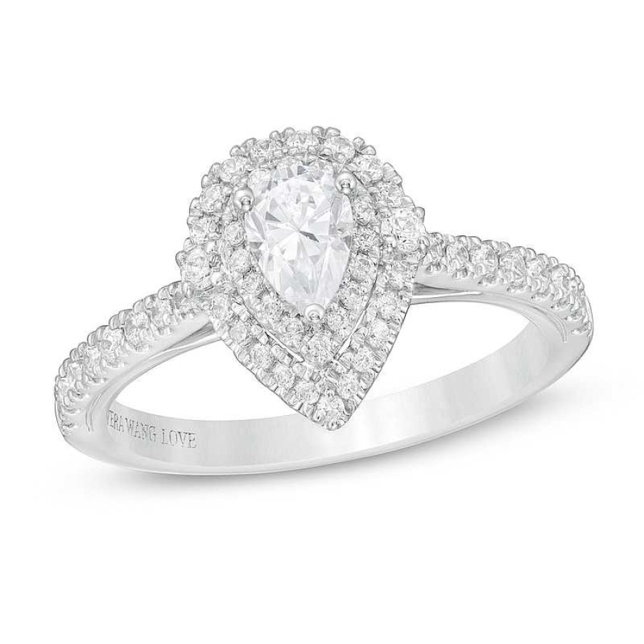 Zales Vera Wang Love Collection 3/4 Ct. T.W. Pear-Shaped Diamond Double Frame Engagement Ring In 14K White Gold Rings