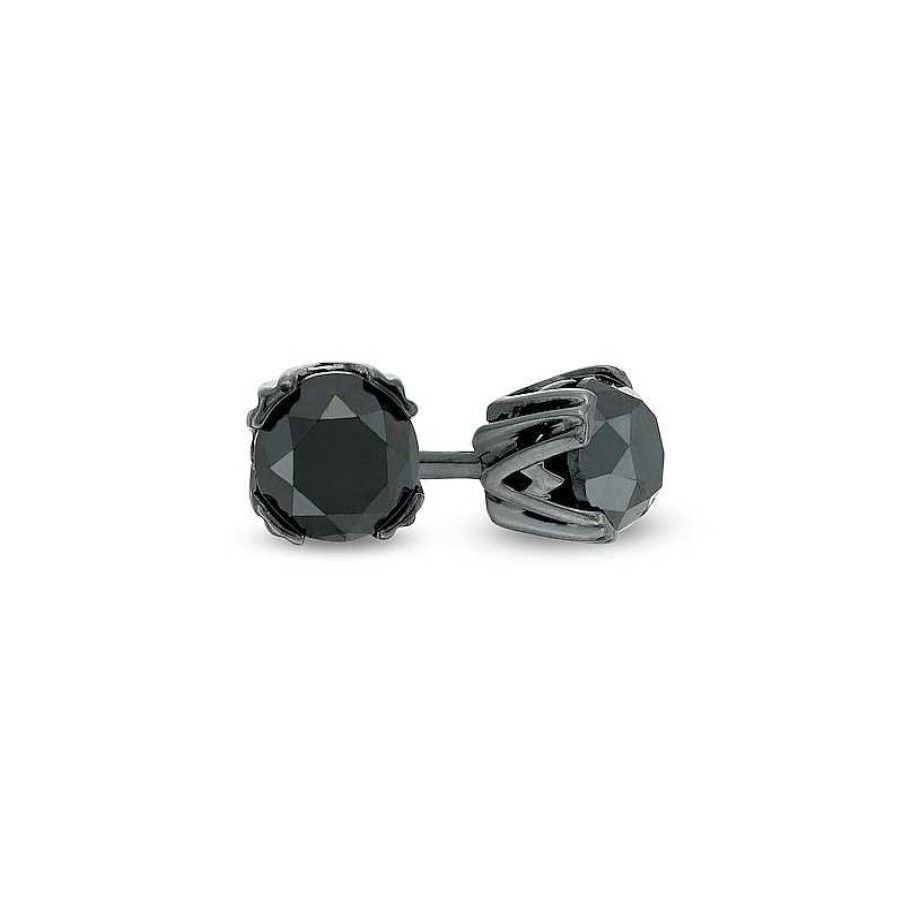 Zales Vera Wang Men 1 Ct. T.W. Black Diamond Solitaire Stud Earrings In Sterling Silver With Black Ruthenium Earrings