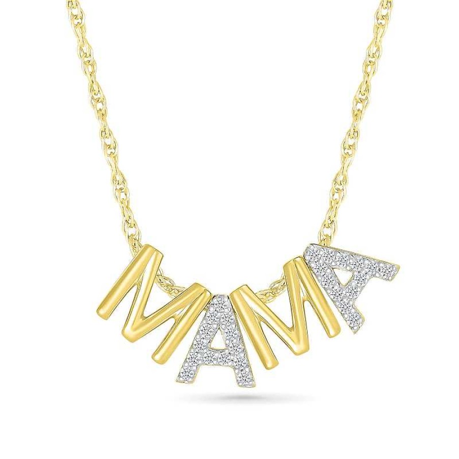 Zales 1/10 Ct. T.W. Diamond And Polished Alternating "Mama" Block Letter Pendant In Sterling Silver With 14K Gold Plate Necklaces