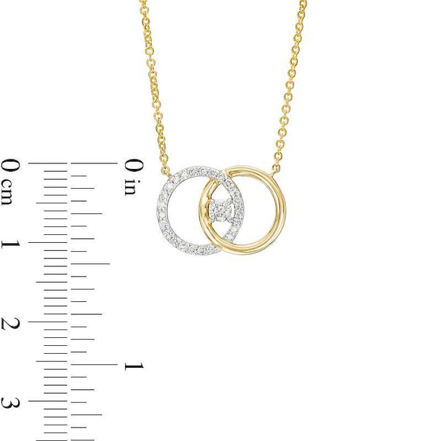 Zales You Me Us 1/4 Ct. Diamond Intertwined Double Circle Necklace In 10K Gold 19" Necklaces