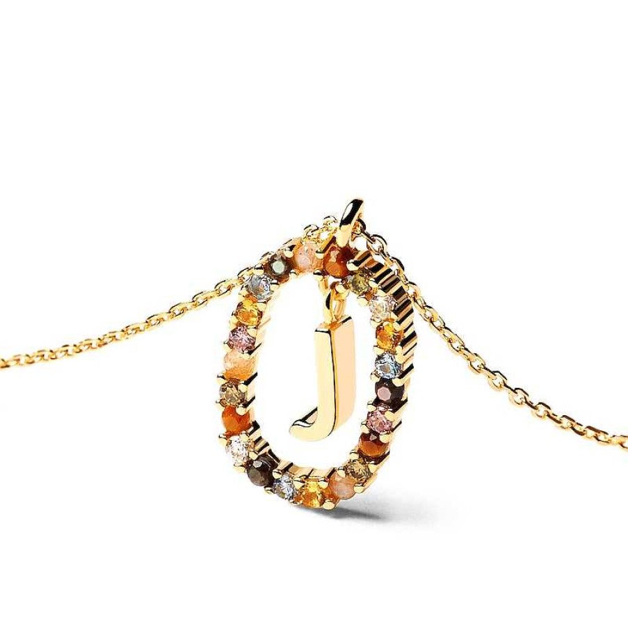 Zales Pdpaola At Zales Multi-Color "J" Pendant In Sterling Silver With 18K Gold Plate Necklaces