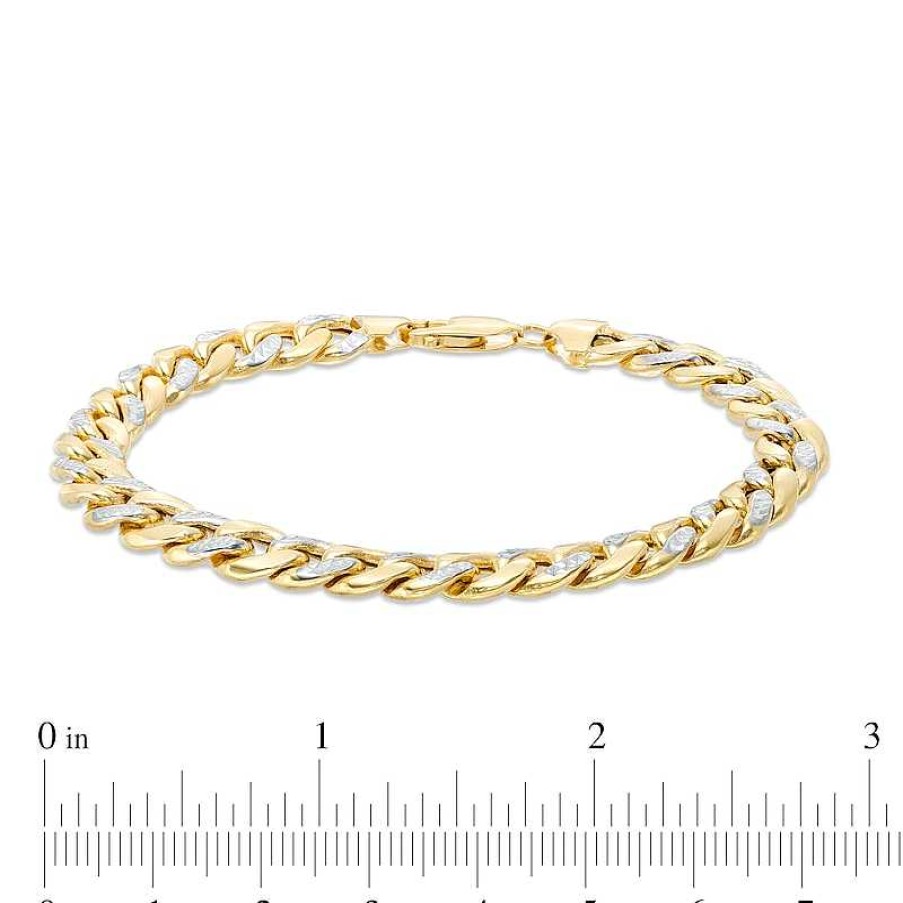 Zales Oro Diamante Diamond-Cut 7.8Mm Cuban Curb Chain Bracelet In Hollow 14K Two-Tone Gold 8.5" Bracelets