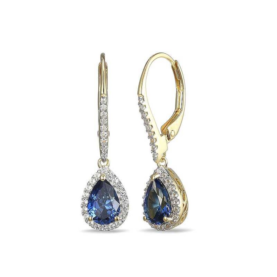 Zales Pear-Shaped Lab-Created Blue And White Sapphire Frame Drop Earrings In Sterling Silver With 18K Gold Plate Earrings