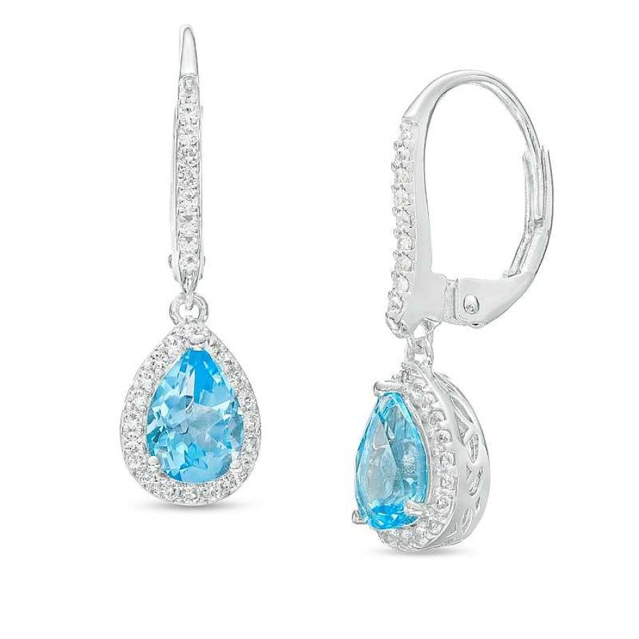 Zales Pear-Shaped Swiss Blue Topaz And White Lab-Created Sapphire Frame Drop Earrings In Sterling Silver Earrings