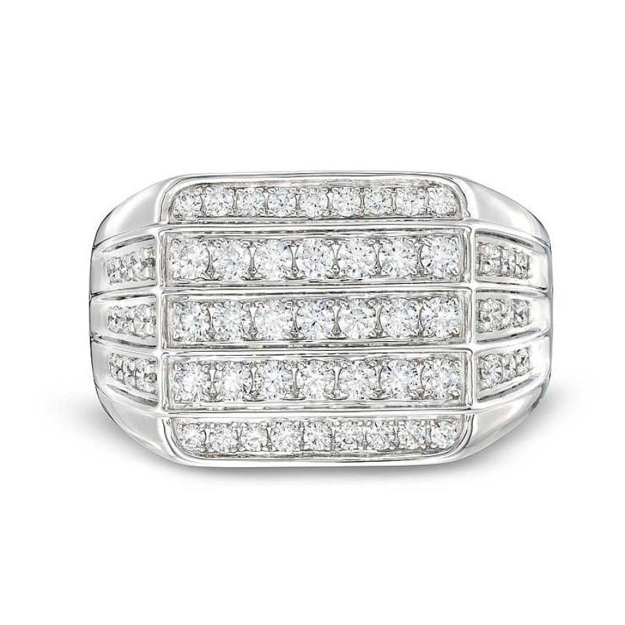 Zales Men'S 1 Ct. T.W. Certified Lab-Created Diamond Squared Triple Row Ring In 14K White Gold (F/Si2) Rings