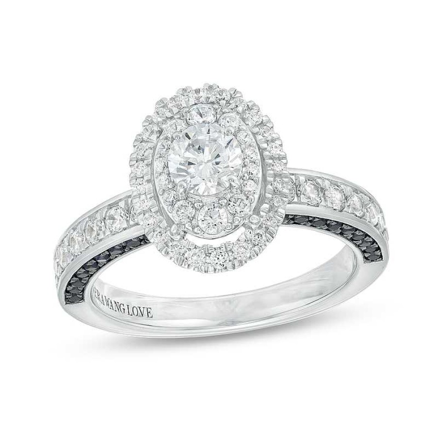 Zales Vera Wang Love Collection 1 Ct. T.W. Oval Multi-Diamond And Blue Sapphire Engagement Ring In 14K White Gold Rings