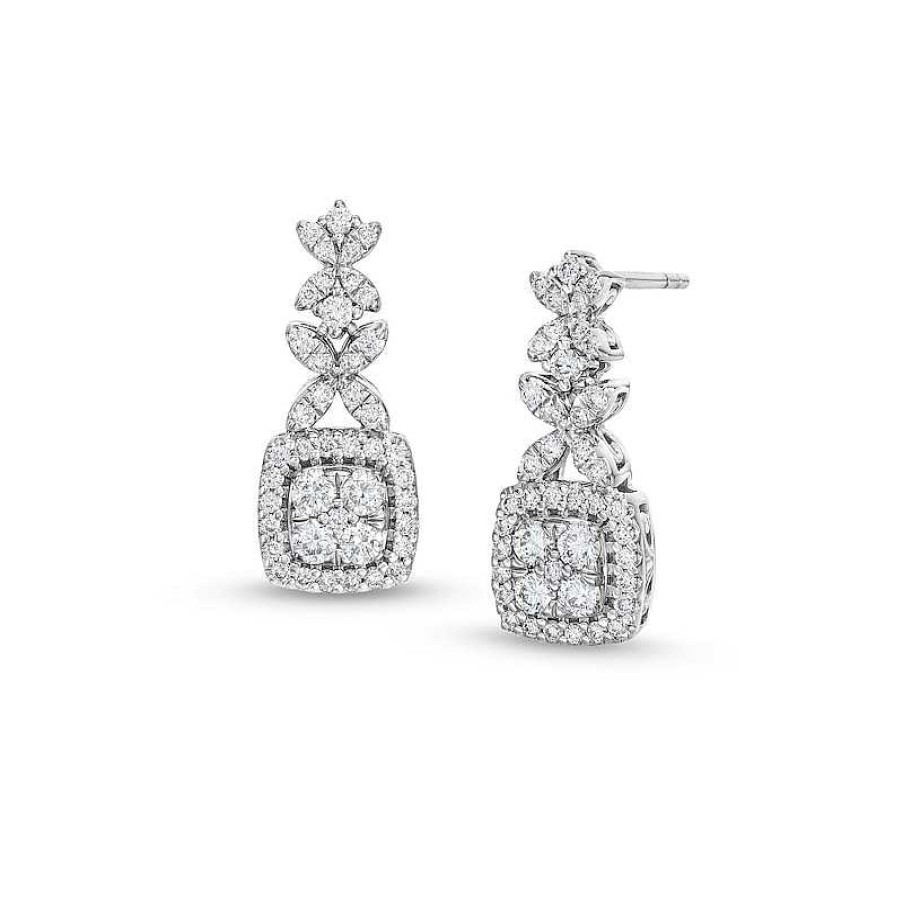 Zales 3/4 Ct. T.W. Lab-Created Diamond Floral Topped Drop Earrings In 10K White Gold Earrings