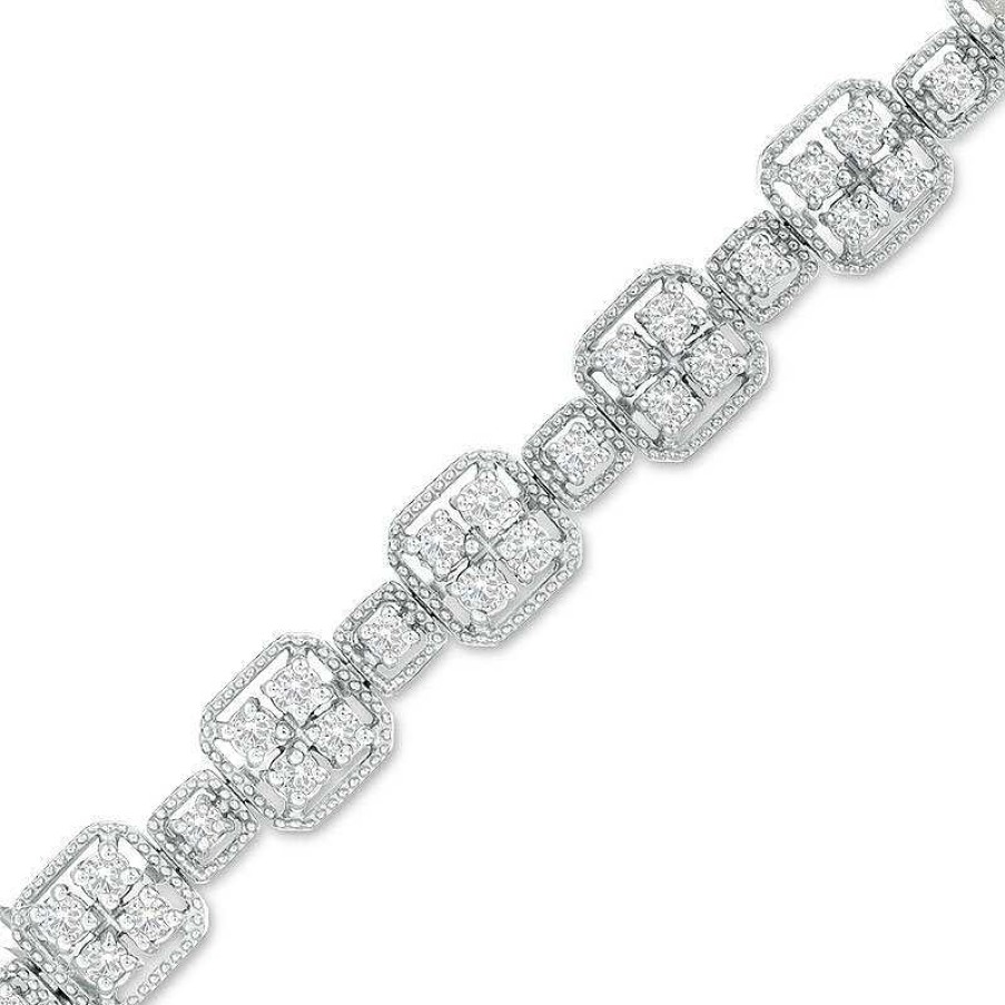 Zales 2 Ct. T.W. Quad Diamond Alternating Beaded Bracelet In 10K White Gold Bracelets