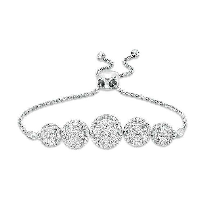 Zales 1 Ct. T.W. Composite Diamond Five Stone Bolo Bracelet In 10K White Gold - 9.6" Bracelets