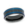 Zales Men'S 8.0Mm Double Stripe Wedding Band In Tungsten With Black And Blue Ion-Plate Rings