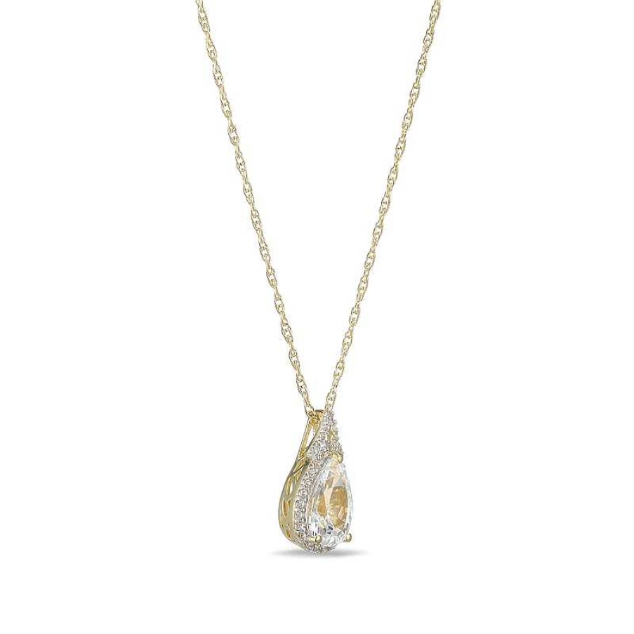 Zales Pear-Shaped White Lab-Created Sapphire Frame Pendant In Sterling Silver With 18K Gold Plate Necklaces