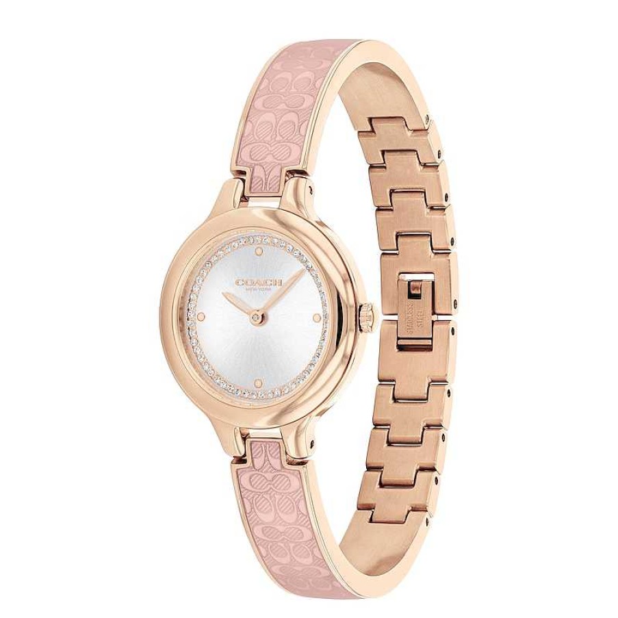 Coach Ladies' Coach Chelsea Crystal Accent Rose-Tone Ip Pink Bangle Watch With White Dial (Model: 14504331) Watches