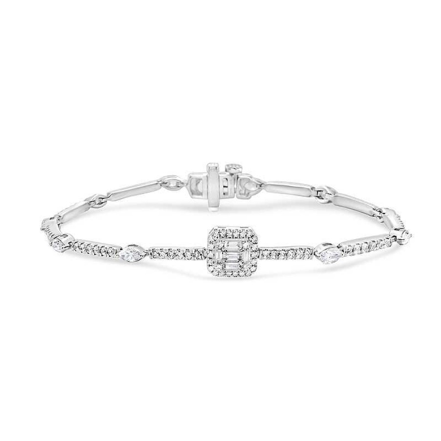 Zales 2-1/2 Ct. T.W. Princess Multi-Diamond And Sideways Marquise Station Bracelet In 10K White Gold Bracelets