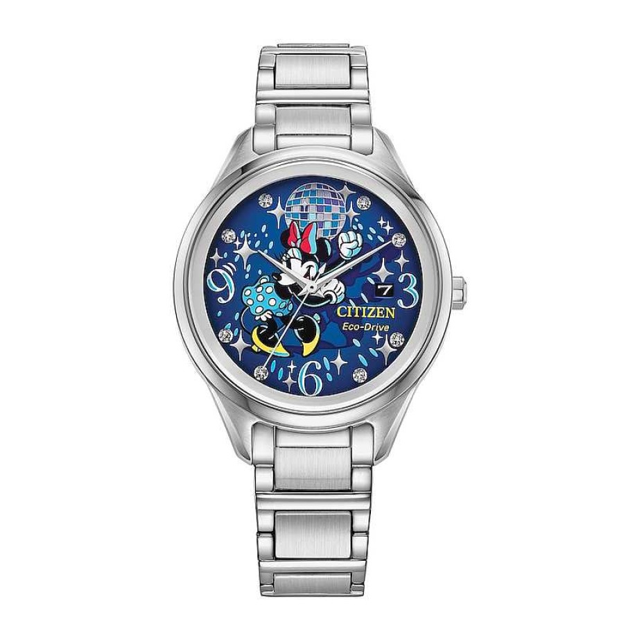 Citizen Ladies' Citizen Eco-Drive® Mickey Mouse & Friends Disco Minnie Crystal Watch With Blue Dial (Model: Fe6106-52W) Watches