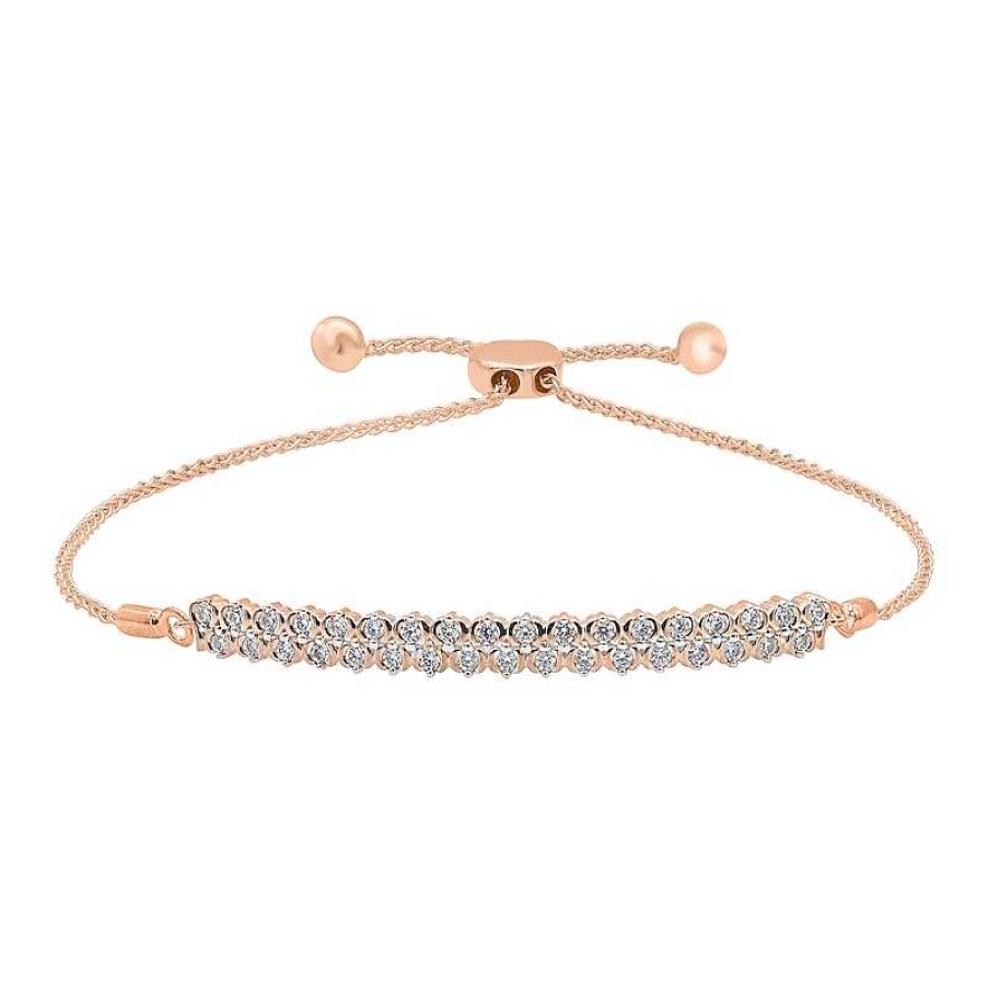 Zales 1/2 Ct. T.W. Diamond Double Row Bolo Bracelet In 10K Rose Gold - 8.85" Bracelets