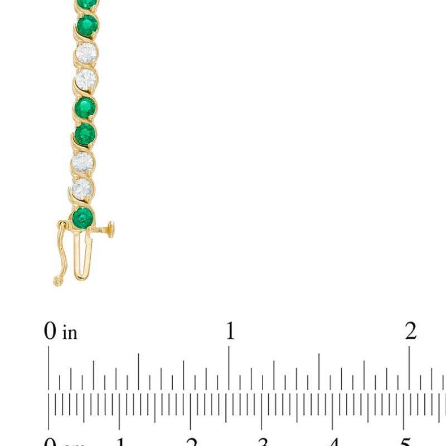 Zales 3.0Mm Lab-Created Emerald And White Sapphire Tennis Bracelet In Sterling Silver With 14K Gold Plate - 7.25" Bracelets