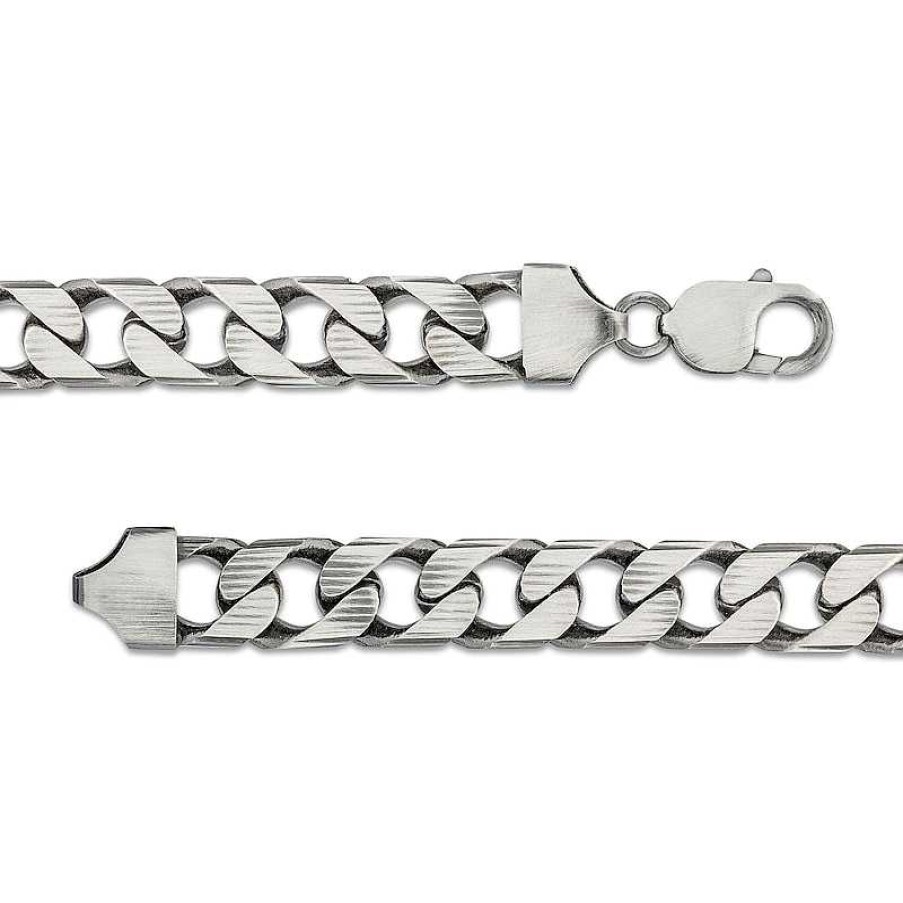 Zales Men'S 10.9Mm Diamond-Cut Curb Chain Necklace In Solid Sterling Silver With Gunmetal Grey Ruthenium - 22" Necklaces